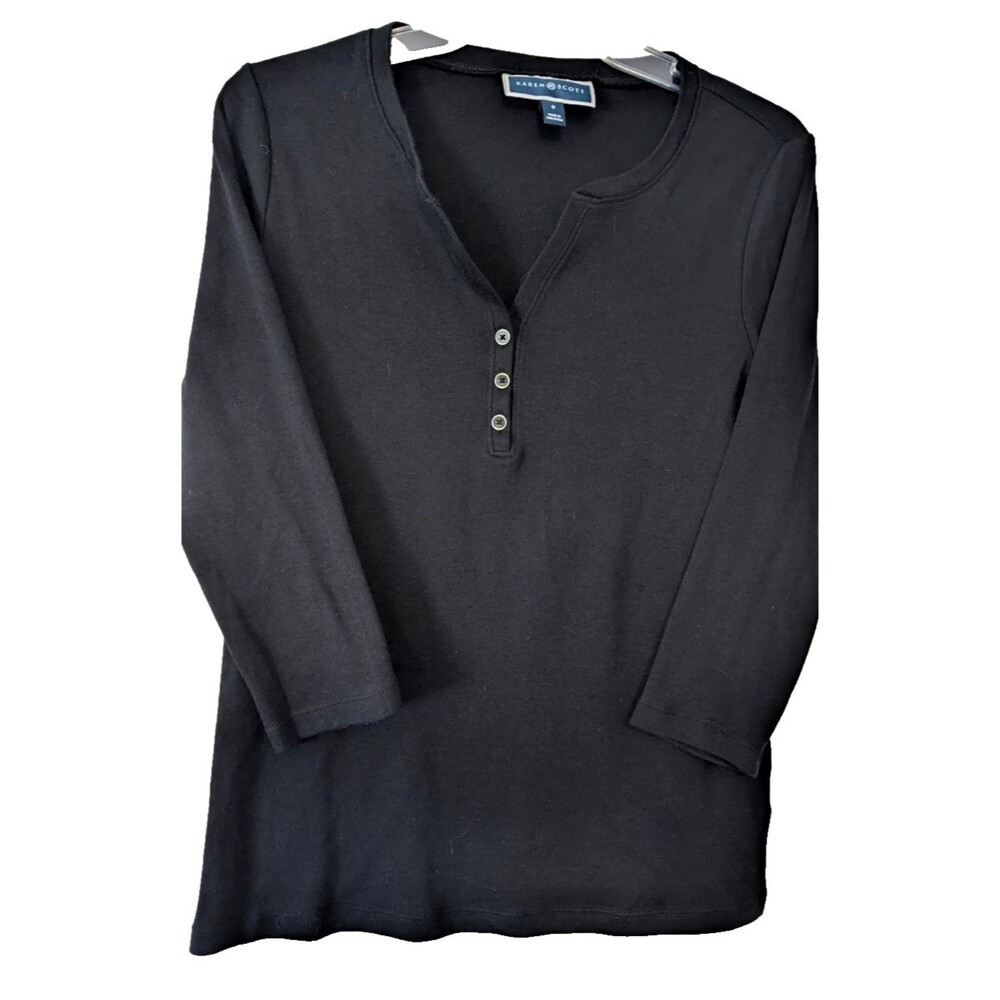Karen Scott Long Sleeve Shirt Womens Small 100% Cotton Black